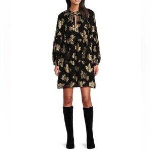 Tommy Bahama
Shimmering Shores Tropical Metallic Jacquard Tiered Tie-Neck Dress